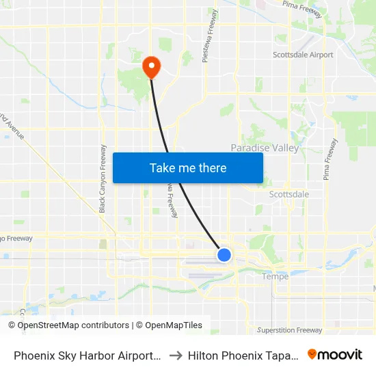 Phoenix Sky Harbor Airport/44th Street Station to Hilton Phoenix Tapatio Cliffs Resort map