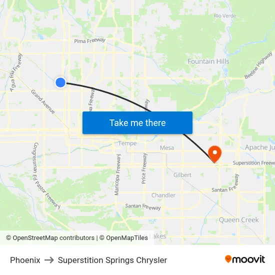 Phoenix to Superstition Springs Chrysler map