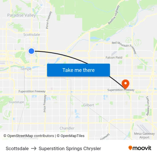 Scottsdale to Superstition Springs Chrysler map