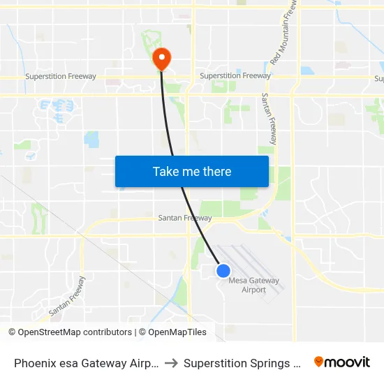 Phoenix esa Gateway Airport AZA to Superstition Springs Chrysler map