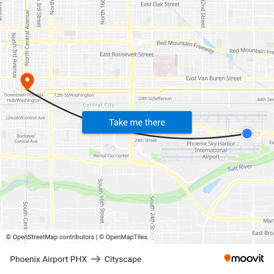 Phoenix Airport PHX to Cityscape map