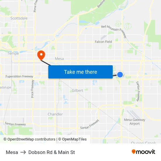 Mesa to Dobson Rd & Main St map
