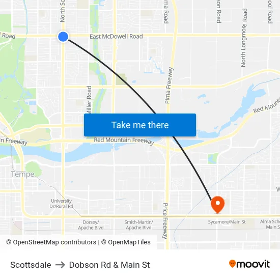 Scottsdale to Dobson Rd & Main St map