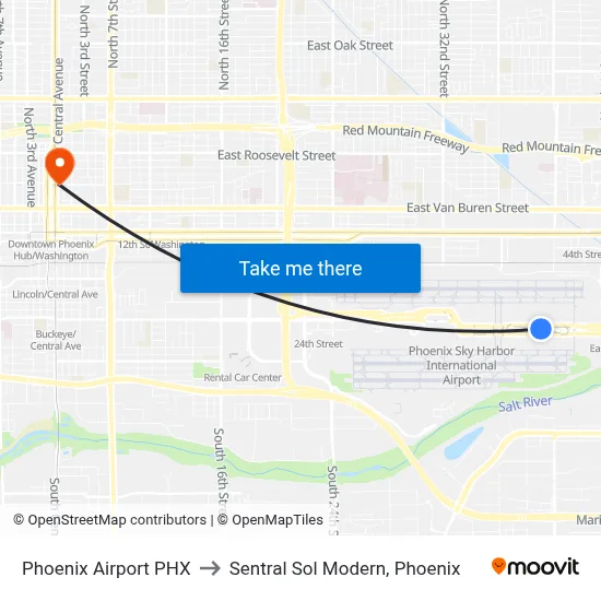 Phoenix Airport PHX to Sentral Sol Modern, Phoenix map