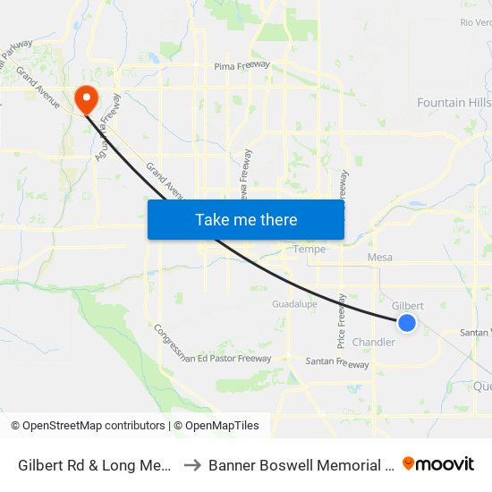 Gilbert Rd & Long Meadow Dr to Banner Boswell Memorial Hospital map