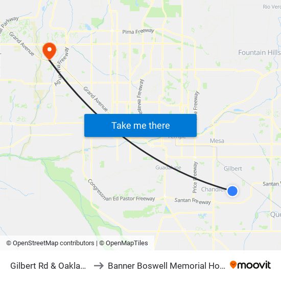 Gilbert Rd & Oakland St to Banner Boswell Memorial Hospital map