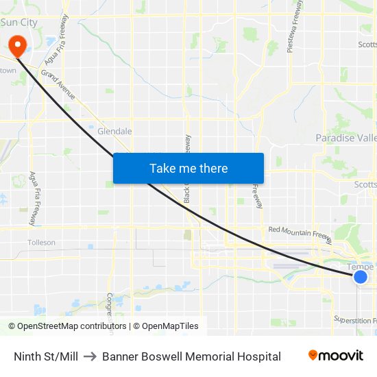 Ninth St/Mill to Banner Boswell Memorial Hospital map
