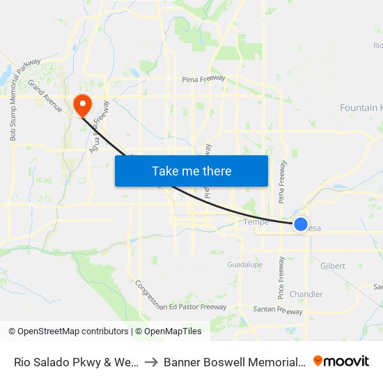 Rio Salado Pkwy & Westwood to Banner Boswell Memorial Hospital map