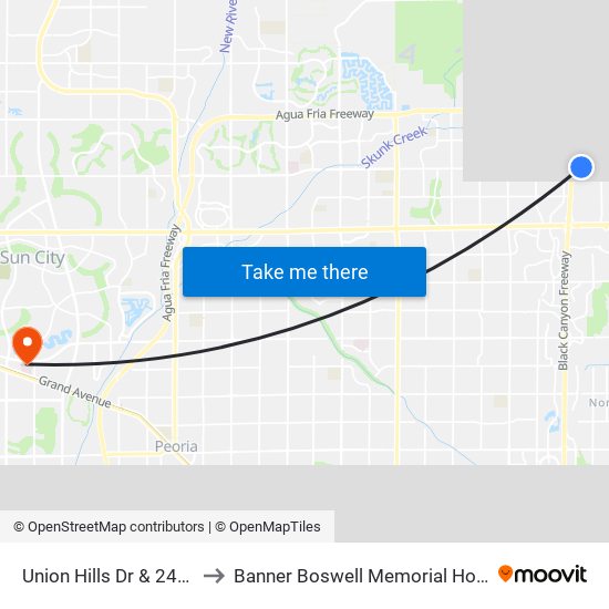 Union Hills Dr & 24th Dr to Banner Boswell Memorial Hospital map
