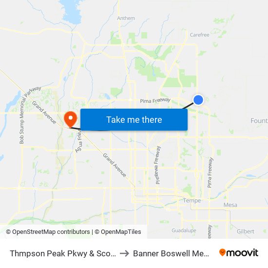 Thmpson Peak Pkwy & Scottsdle Healthcare to Banner Boswell Memorial Hospital map