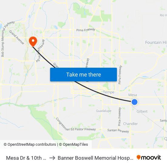 Mesa Dr & 10th Av to Banner Boswell Memorial Hospital map