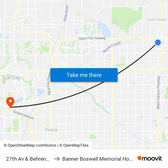 27th Av & Behrend Rd to Banner Boswell Memorial Hospital map