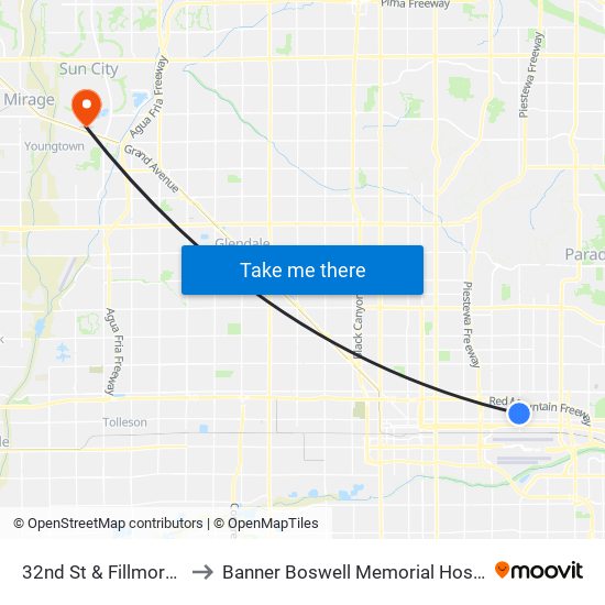 32nd St & Fillmore St to Banner Boswell Memorial Hospital map