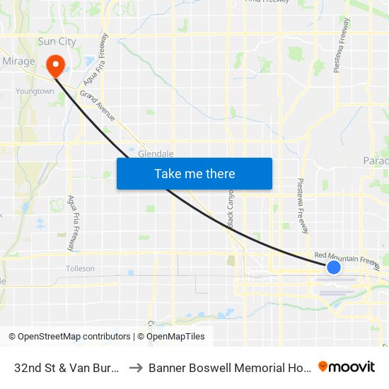 32nd St & Van Buren St to Banner Boswell Memorial Hospital map