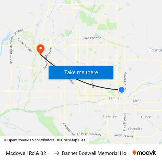 Mcdowell Rd & 82nd Pl to Banner Boswell Memorial Hospital map