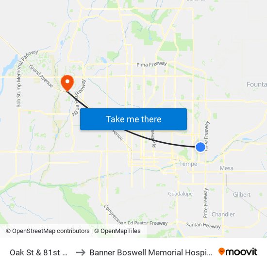 Oak St & 81st Wy to Banner Boswell Memorial Hospital map