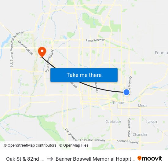 Oak St & 82nd St to Banner Boswell Memorial Hospital map