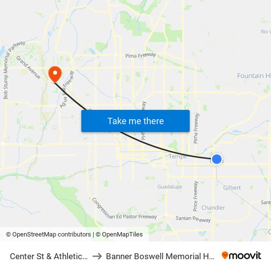 Center St & Athletics Wy to Banner Boswell Memorial Hospital map