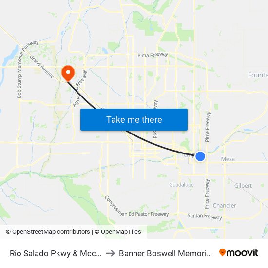 Rio Salado Pkwy & Mcclintock Dr to Banner Boswell Memorial Hospital map