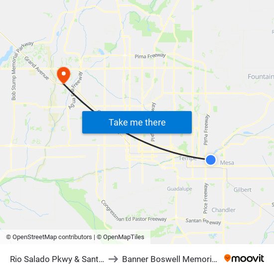 Rio Salado Pkwy & Santa Barbara to Banner Boswell Memorial Hospital map