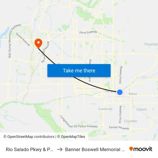 Rio Salado Pkwy & Price Rd to Banner Boswell Memorial Hospital map