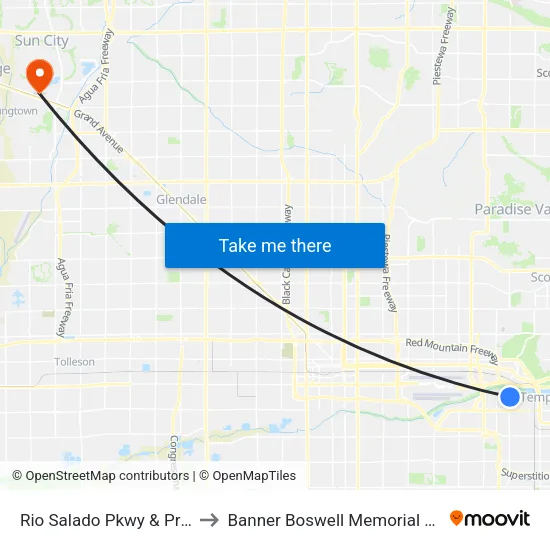 Rio Salado Pkwy & Priest Dr to Banner Boswell Memorial Hospital map