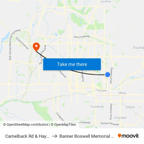 Camelback Rd & Hayden Rd to Banner Boswell Memorial Hospital map