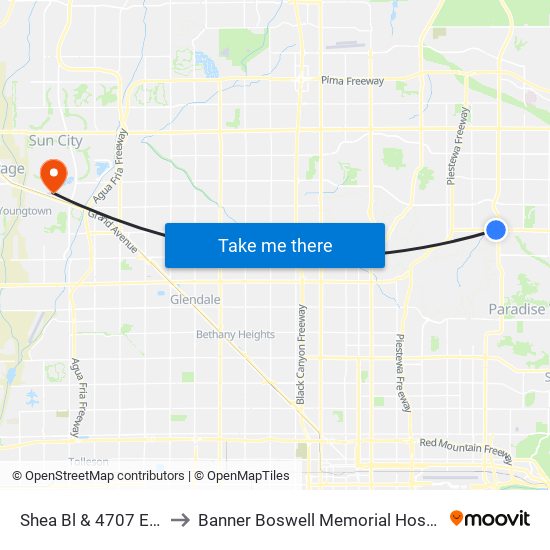 Shea Bl & 4707 East to Banner Boswell Memorial Hospital map