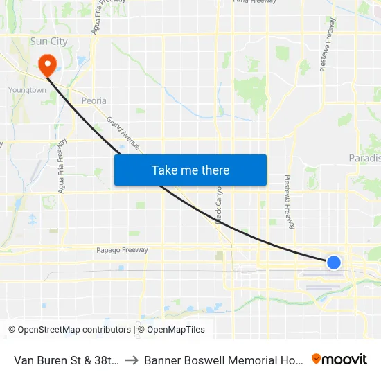 Van Buren St & 38th St to Banner Boswell Memorial Hospital map