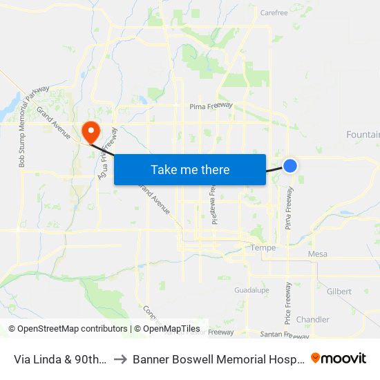 Via Linda & 90th St to Banner Boswell Memorial Hospital map