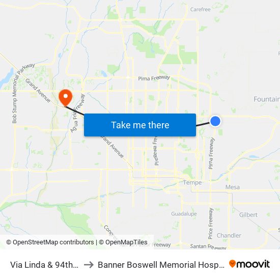 Via Linda & 94th St to Banner Boswell Memorial Hospital map