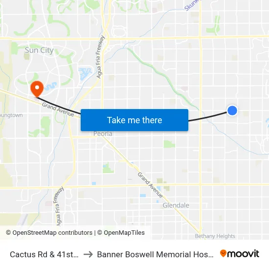 Cactus Rd & 41st Av to Banner Boswell Memorial Hospital map