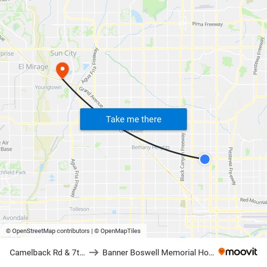 Camelback Rd & 7th Av to Banner Boswell Memorial Hospital map