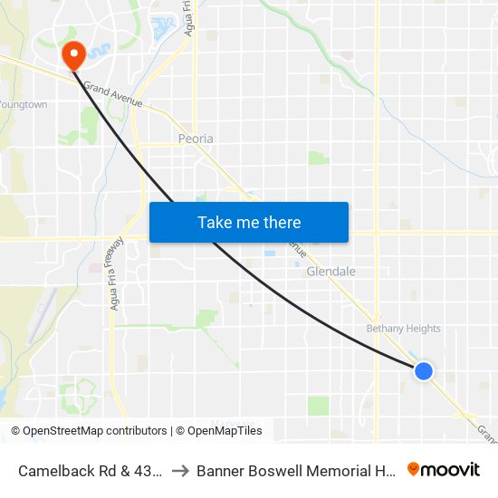Camelback Rd & 43rd Av to Banner Boswell Memorial Hospital map
