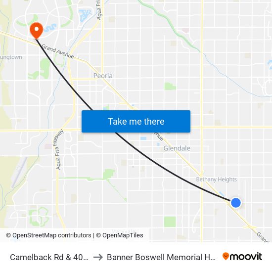 Camelback Rd & 40th Av to Banner Boswell Memorial Hospital map