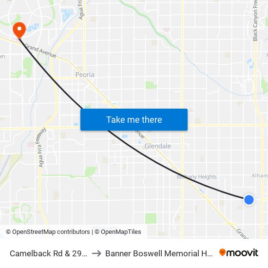 Camelback Rd & 29th Av to Banner Boswell Memorial Hospital map