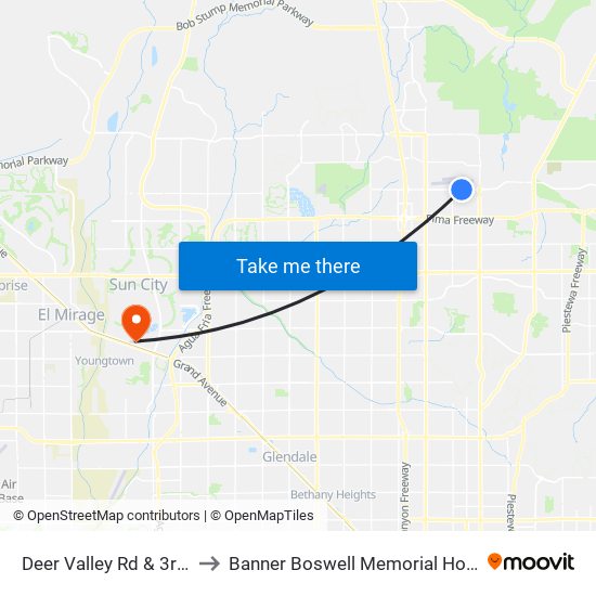 Deer Valley Rd & 3rd Av to Banner Boswell Memorial Hospital map