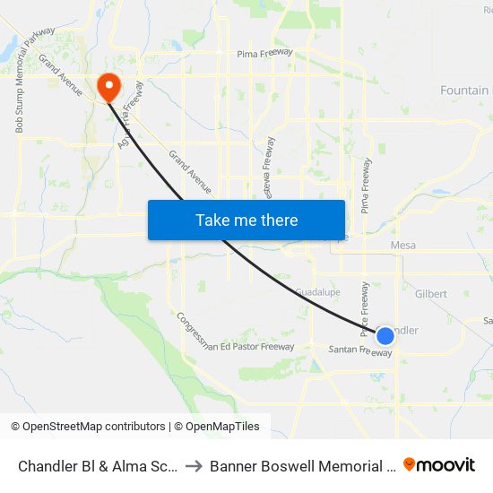 Chandler Bl & Alma School Rd to Banner Boswell Memorial Hospital map