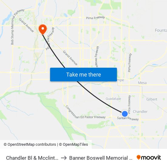 Chandler Bl & Mcclintock Dr to Banner Boswell Memorial Hospital map