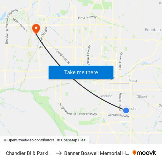 Chandler Bl & Parklane Bl to Banner Boswell Memorial Hospital map