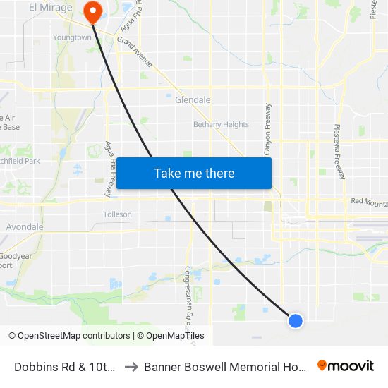 Dobbins Rd & 10th Av to Banner Boswell Memorial Hospital map