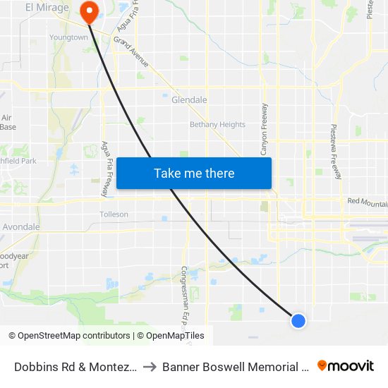 Dobbins Rd & Montezuma St to Banner Boswell Memorial Hospital map