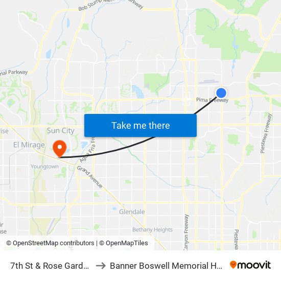 7th St & Rose Garden Ln to Banner Boswell Memorial Hospital map