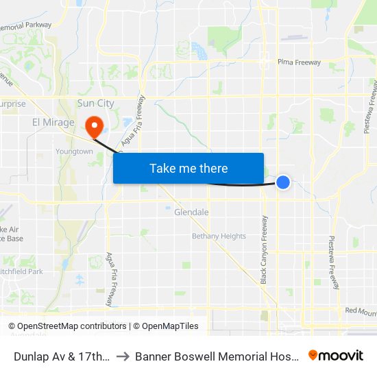 Dunlap Av & 17th Av to Banner Boswell Memorial Hospital map