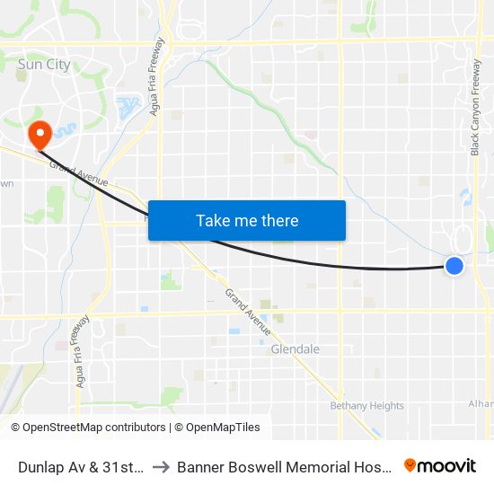 Dunlap Av & 31st Av to Banner Boswell Memorial Hospital map