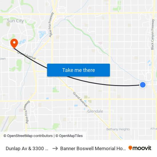 Dunlap Av & 3300 West to Banner Boswell Memorial Hospital map