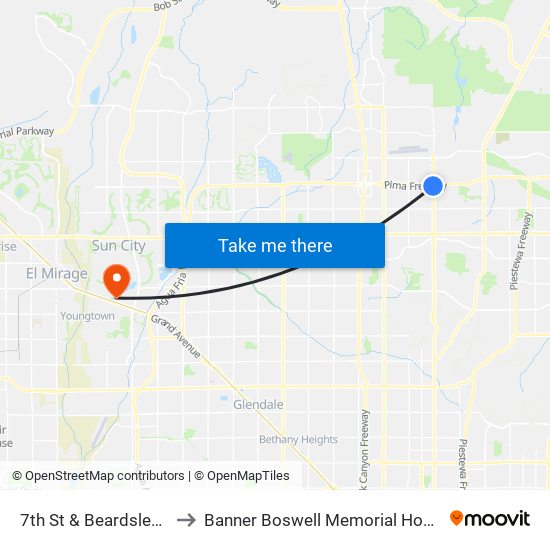 7th St & Beardsley Rd to Banner Boswell Memorial Hospital map