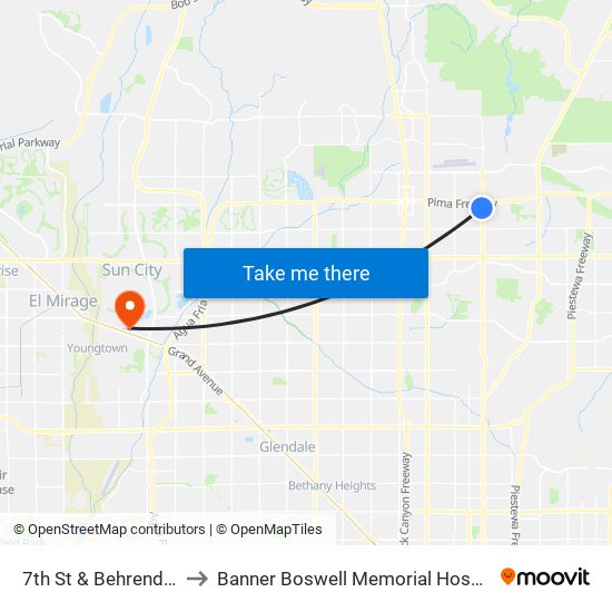 7th St & Behrend Dr to Banner Boswell Memorial Hospital map