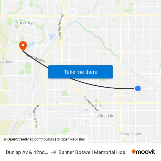 Dunlap Av & 42nd Av to Banner Boswell Memorial Hospital map