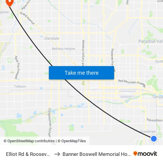 Elliot Rd & Roosevelt St to Banner Boswell Memorial Hospital map